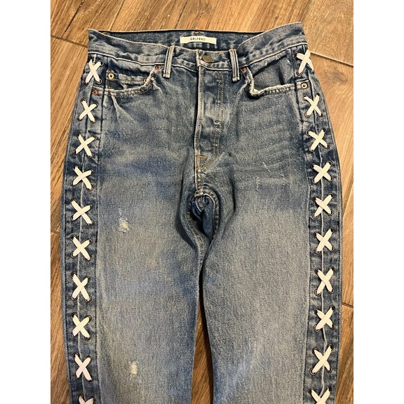 GRLFRND Jeans Karolina Blue 100% Cotton USA White Shoe Lace Sz 25 EUC - Picture 2 of 15
